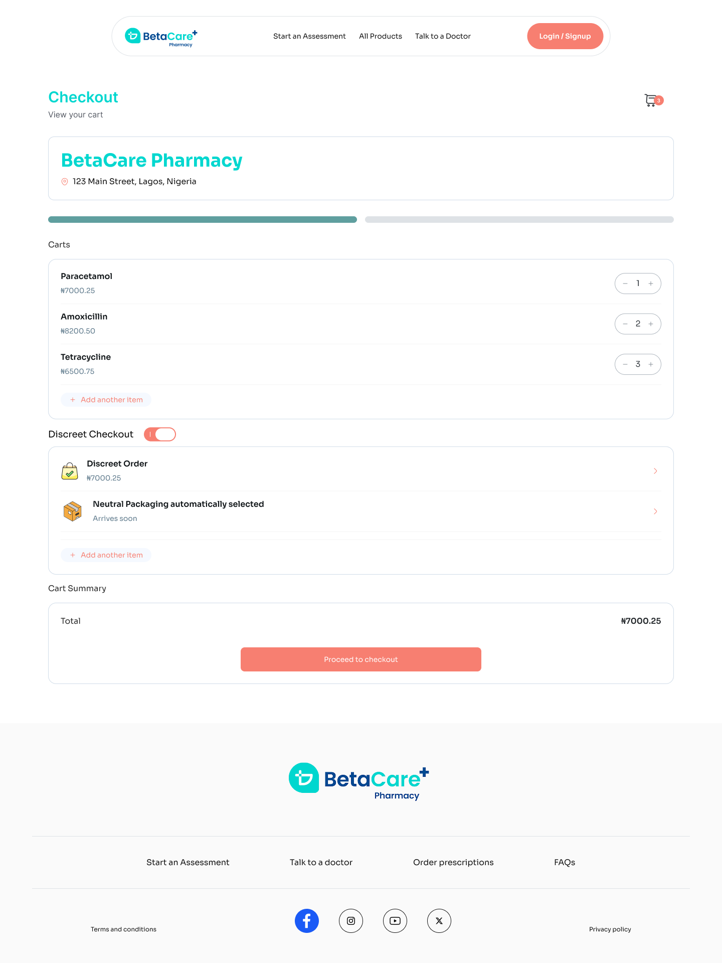 BetaCare Pharmacy app interface screenshot