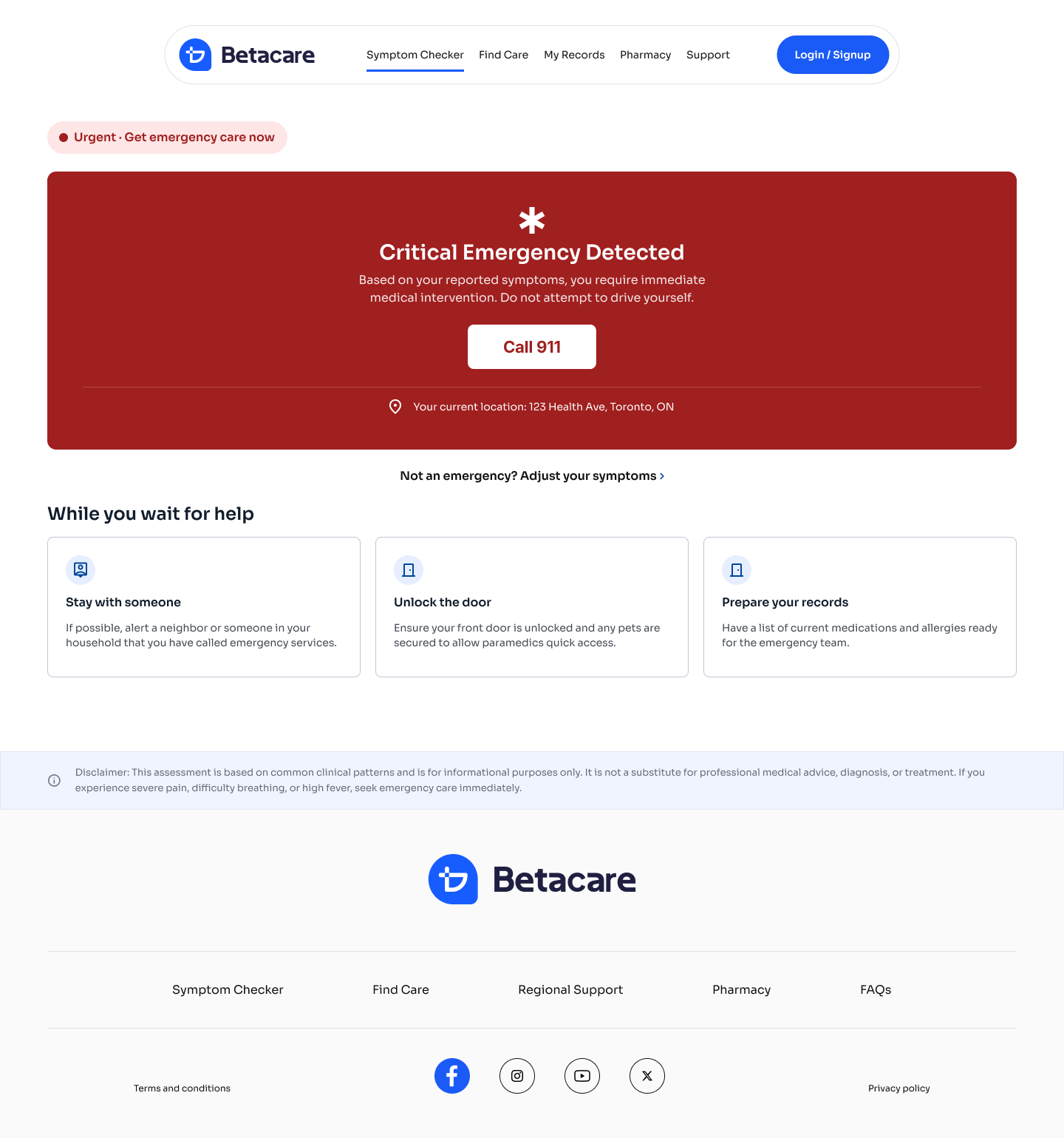 BetaCare interface detail