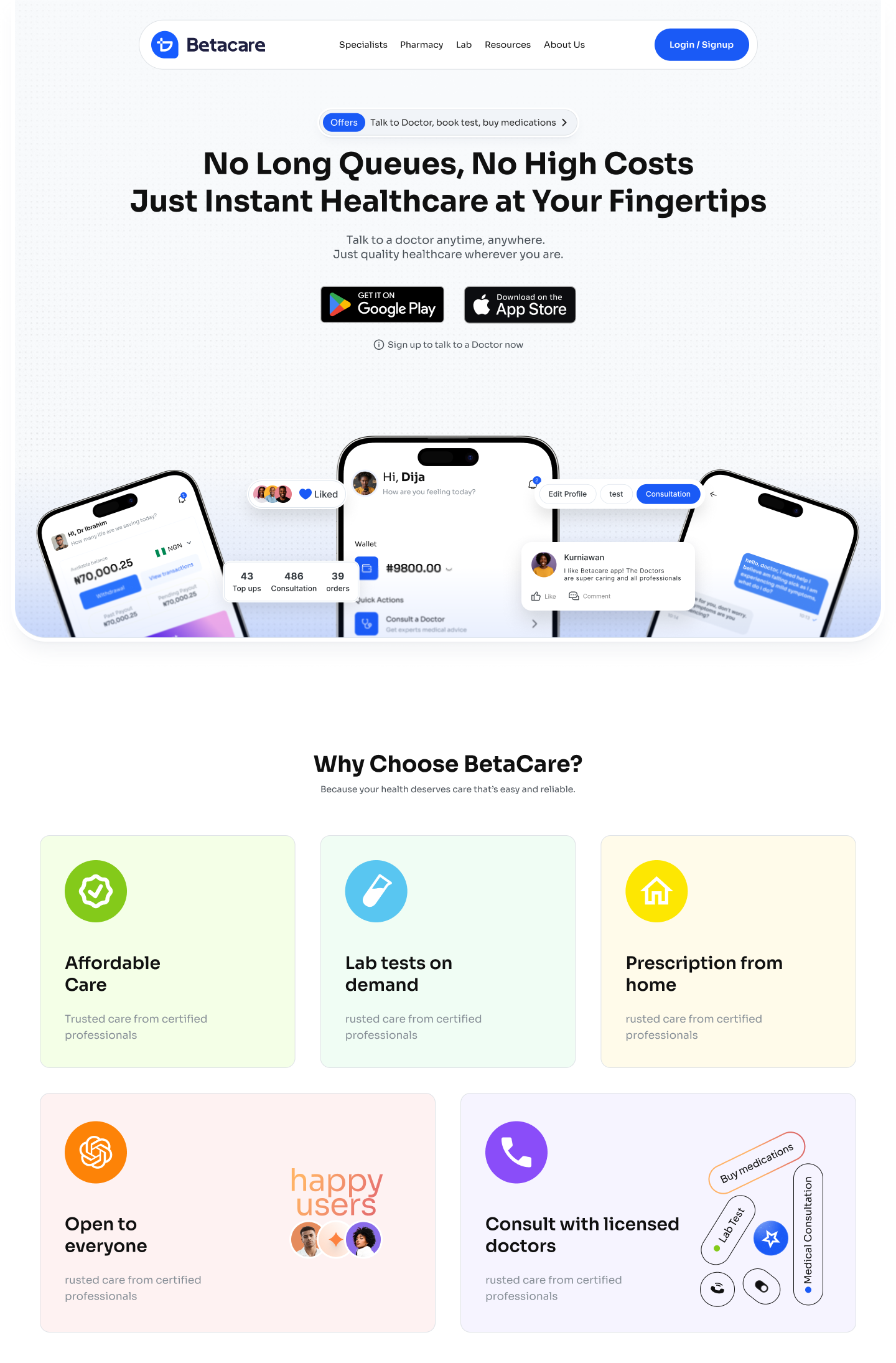 BetaCare app interface screenshot