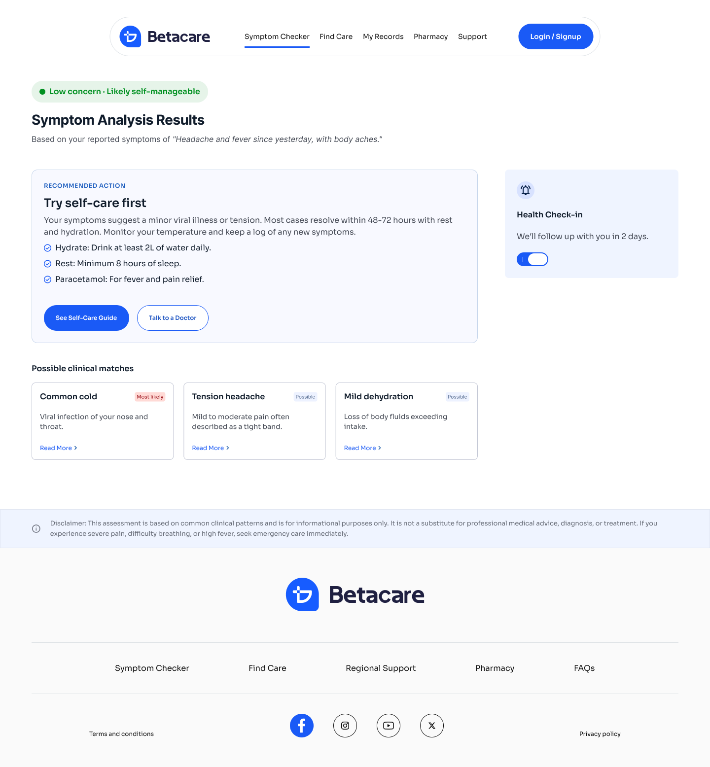BetaCare interface detail