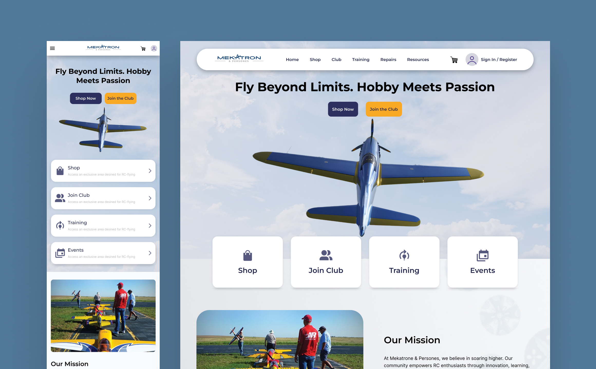Mekatrone & Persones RC hobby platform displayed on laptop