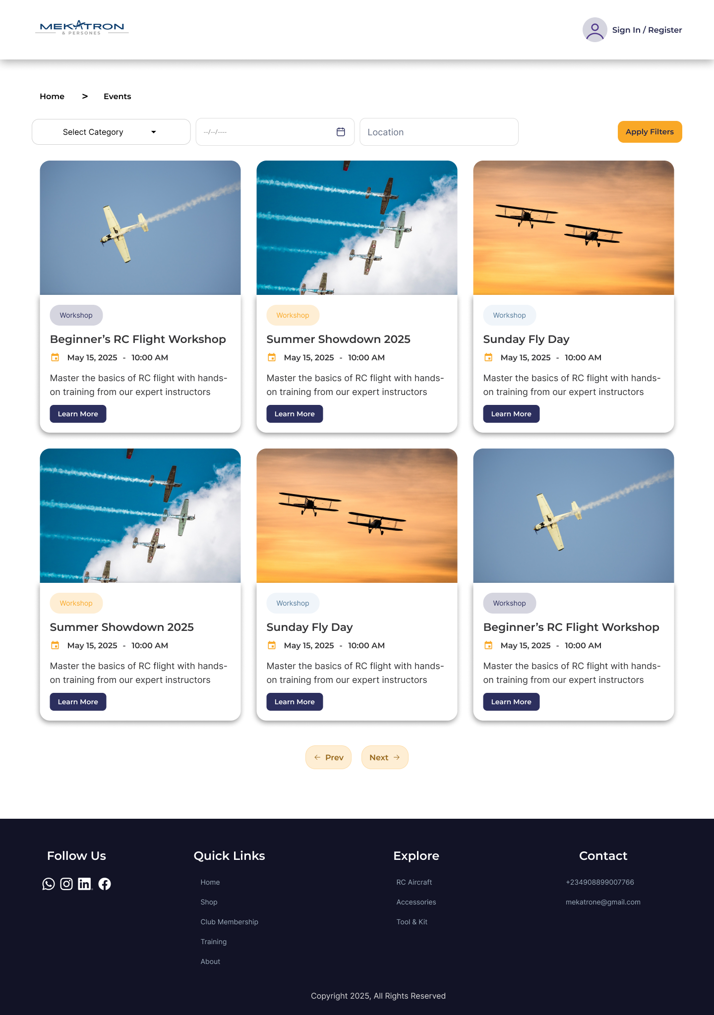 Mekatrone club section desktop interface